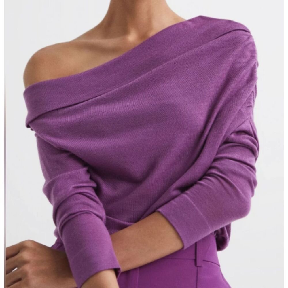 Reiss Lilac Off-the-Shoulder Knit Sweater